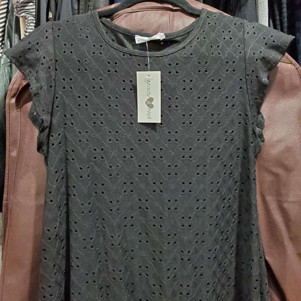 Short Black Dress W/Cut Out Pattern - Size Medium - NWT